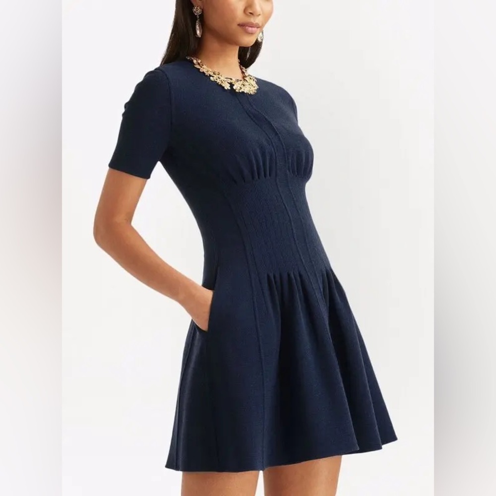 Oscar de la Renta Blue Pleated Mini Dress